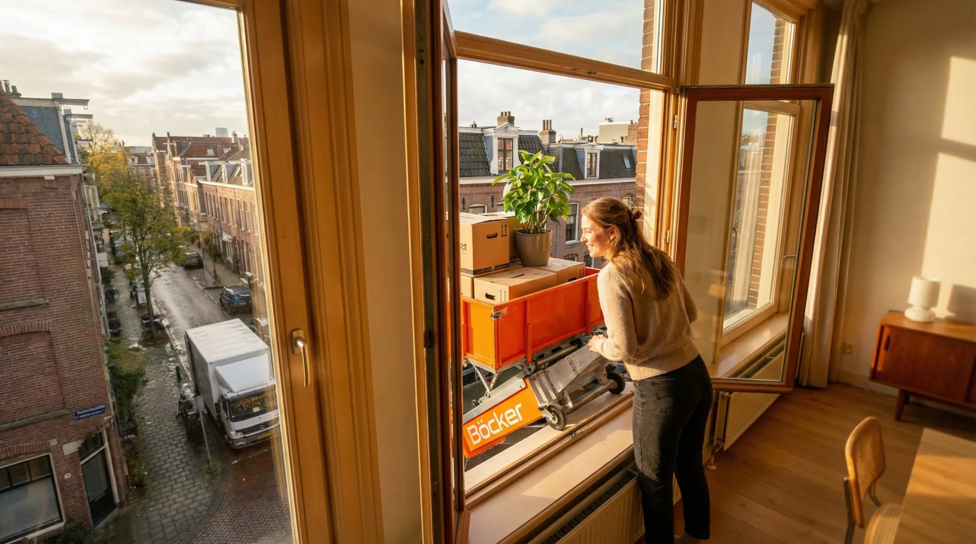 Verhuislift bij grachtenpand Amsterdam